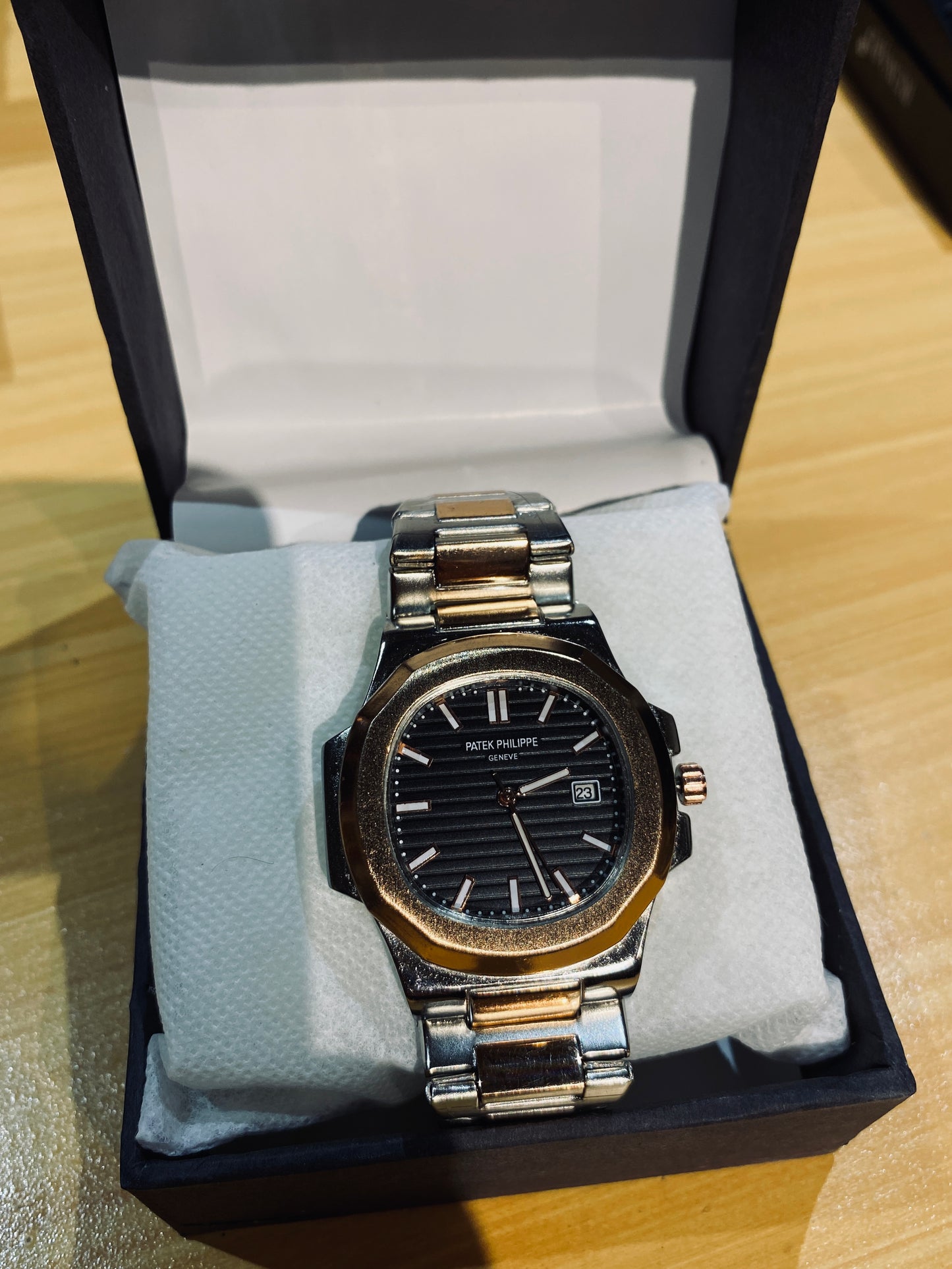 PATEK PHLIPPE GENEVE (GOLD BLACK DIAL) STAINLESS STEEL